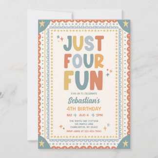 Invitation Just Four Fun Fête d'anniversaire garcon whimsique