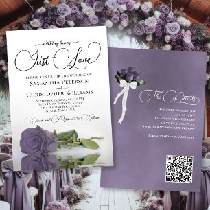 Invitation Just Love Chic Dusty Purple Rose QR Code Mariage