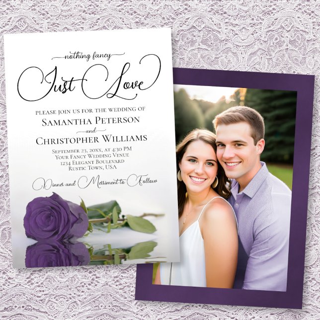 Invitation Just Love Elegant Amethyst Rose Wedding Photo Back (Front/Back)