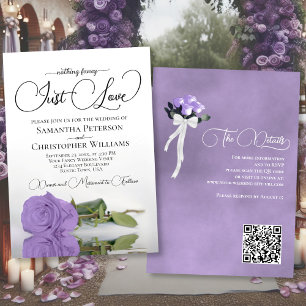 Invitation Just Love Elegant Lavender Rose QR Code Mariage
