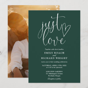 Invitation Just Love Elegant Photo Emerald Green Mariage