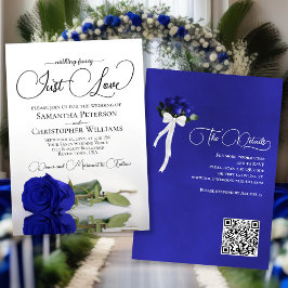 Invitation Just Love Elegant Royal Blue Rose QR Code Mariage