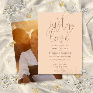 Invitation Just Love Elegant Script Photo Soft Peach Mariage