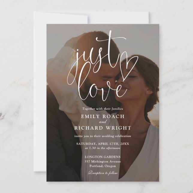 Invitation Just Love Elegant Script Photo Tout En Un Mariage (Devant)
