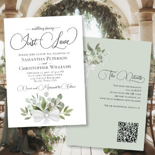 Invitation Just Love Eucalyptus Bouquet QR Code Mariage
