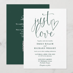 Invitation Just Love Modern QR Code Emerald Green Mariage