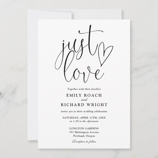 Invitation Just Love Modern QR Code Mariage noir et blanc (Devant)