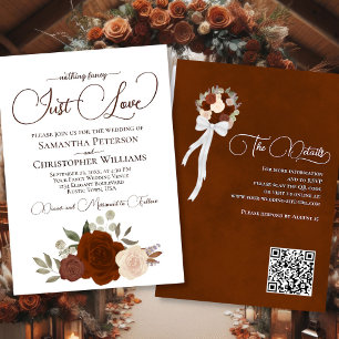 Invitation Just Love Rust Orange Boho Floral QR Code Mariage