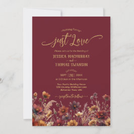 Invitation Just Love Rustic Burgundy Boho Wildflowers Wedding