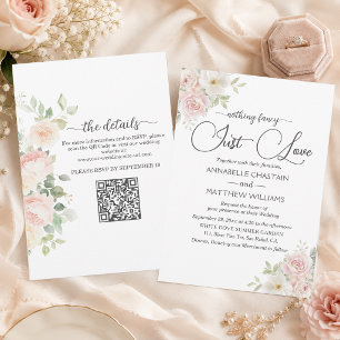 Invitation Just Love Soft Blush Roses Mariage Tout en Un