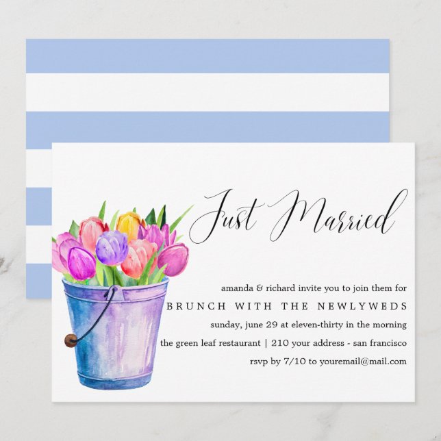 Invitation Just Married Bucket Flowers post brunch mariage (Devant / Derrière)