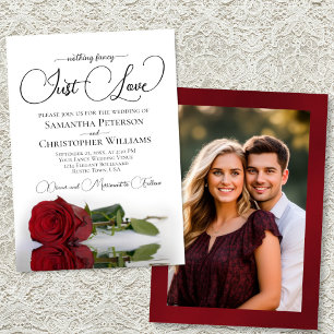 Invitation Juste amour élégante rose rouge mariage photo dos