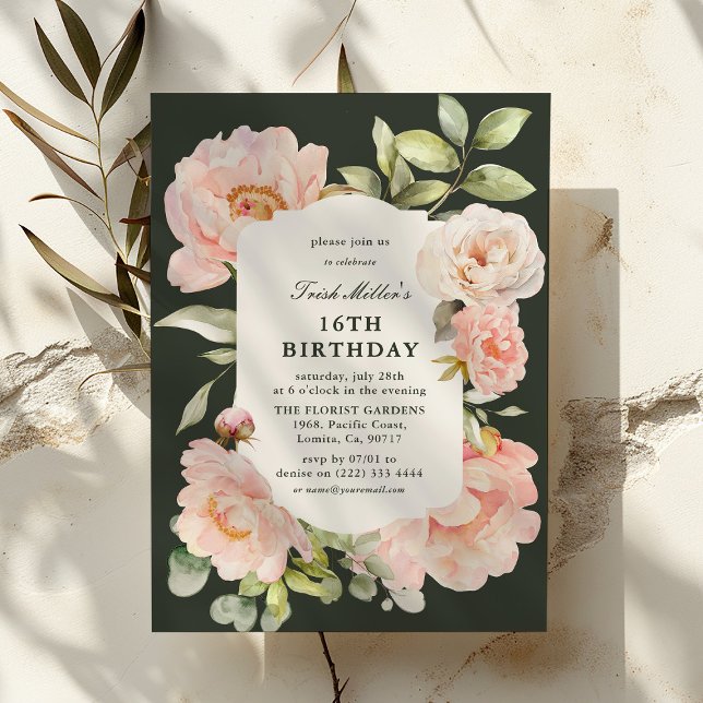 Invitation Juste Blush Floral 16e anniversaire (Créateur téléchargé)