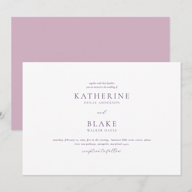 Invitation Juste deux d'entre nous Mariage de lavande moderne (Devant / Derrière)