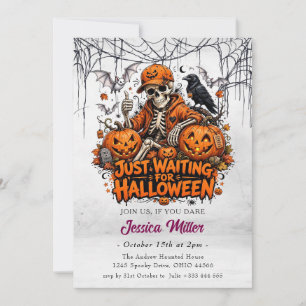 Invitation Juste en attendant Halloween   Squelette sympa et 