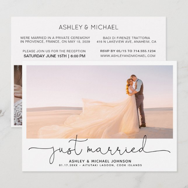 Invitation Juste Marié Elopement 4 Réception Photo Seulement (Devant / Derrière)