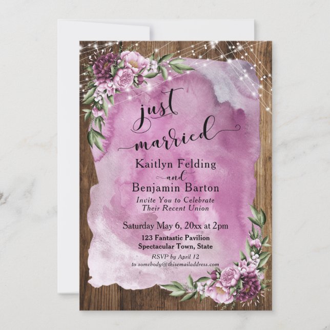 Invitation Juste Marié Rustique Aquarelle Floral & Lumières (Devant)