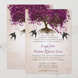 Invitation Juste Peachy Sangria Coeur Leaf Mariage de l'arbre