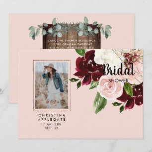 Invitation Juste Sa Fête des mariées Florale Photo Blush