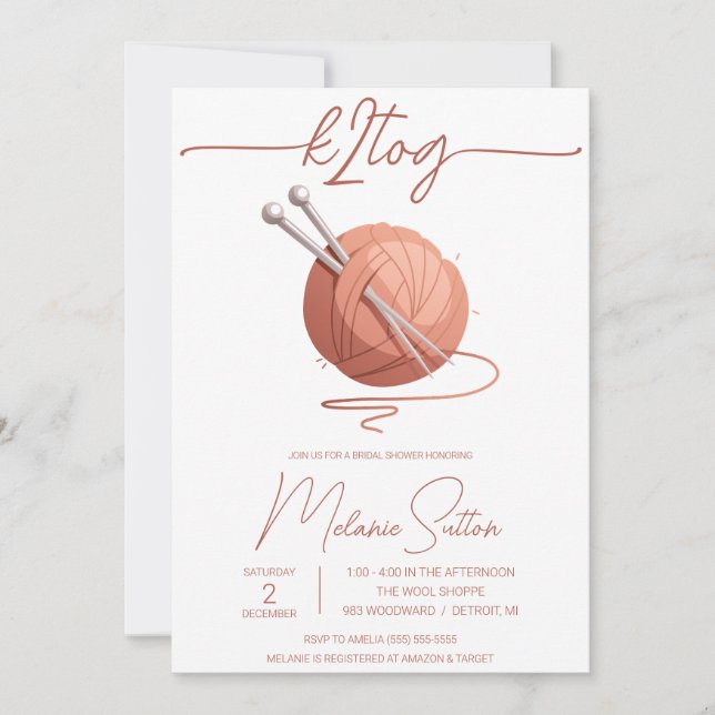 Invitation k2tog, Tricot, balle rose Fête des mariées de fils (Devant)