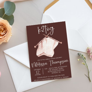 Invitation k2tog, Tricot, Fête des mariées Brown et ivoire