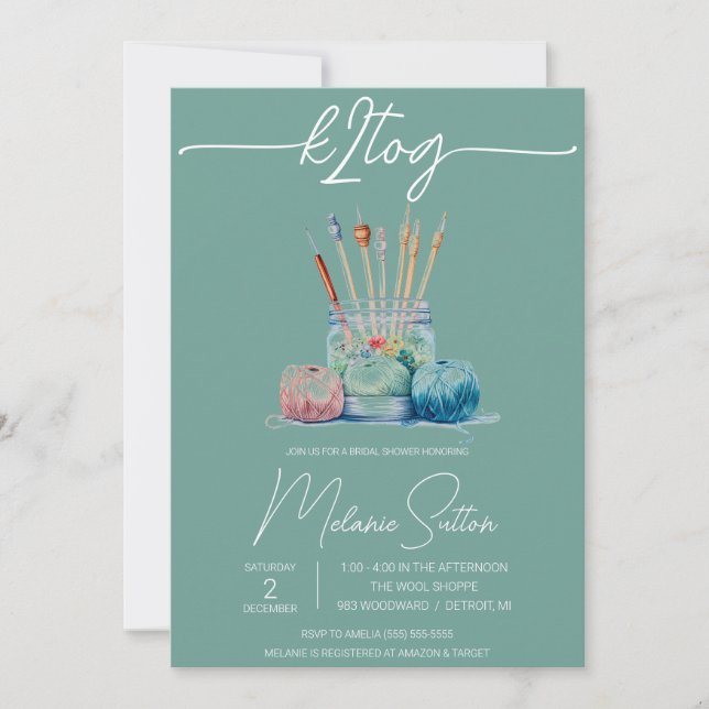 Invitation k2tog, Tricot, pot de Fête des mariées de fils (Devant)