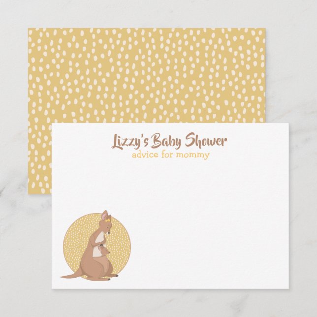 Invitation Kangaroo Baby shower Conseils jaunes pour maman (Devant / Derrière)