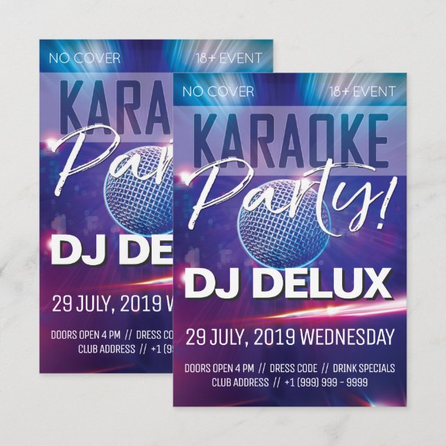 Invitation Karaoke| DJ| Club Flyer (Devant / Derrière)