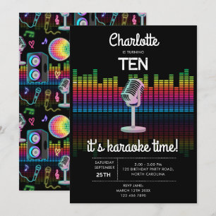 Invitation Karaoké Néon Lumineux Chanson Musique Fête Anniver