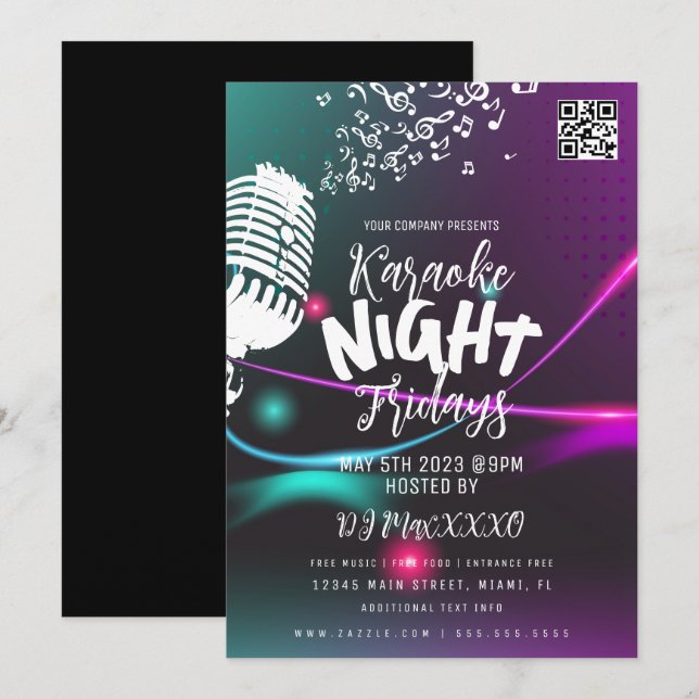 Invitation Karaoke Night Event Party Bar Club Flyer (Devant / Derrière)
