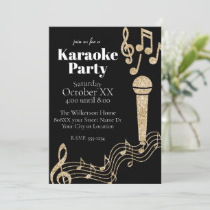 Invitation Karaoke Party Gold Parties scintillant Notes music