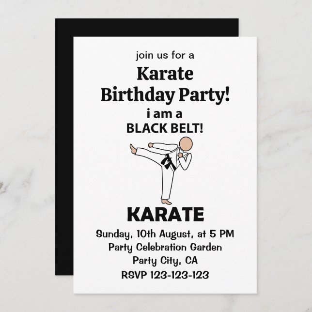 Invitation Karate I am A Black Belt Karate Anniversaire (Devant / Derrière)