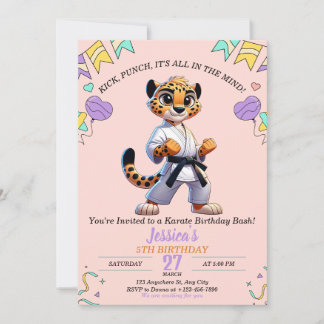 Invitation Karate Martial Animal Arts Fille d'anniversaire