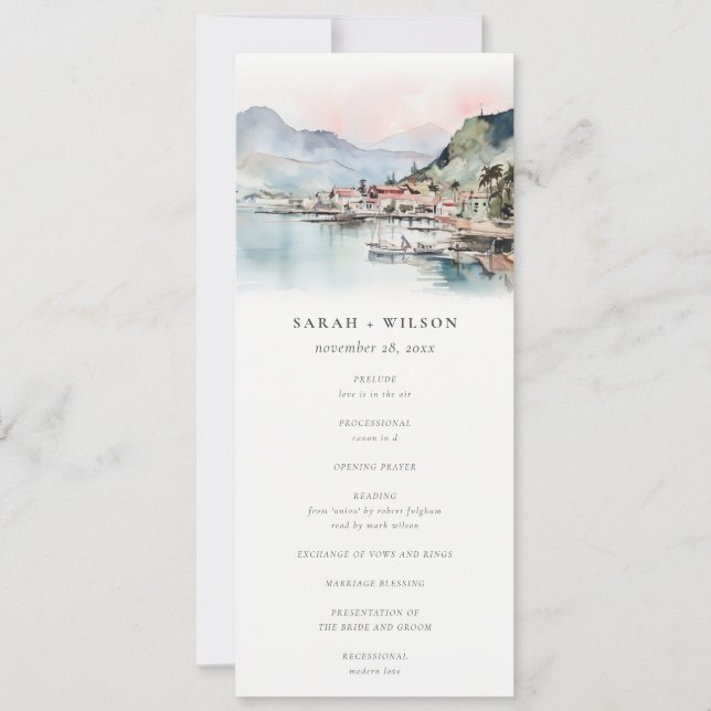 Invitation Kauai Hawaii Watercolor Landscape Wedding Program (Devant)