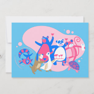 Invitation kawaii animal party selfie drôle