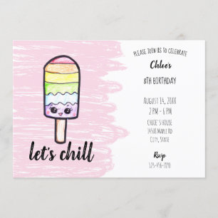 Invitation kawaii arc-en-ciel popsicle anniversaire mignon Fé