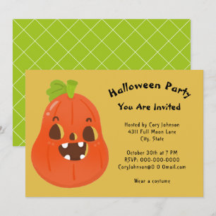 Invitation Kawaii Citrouille Halloween Jack o' Lantern Party 