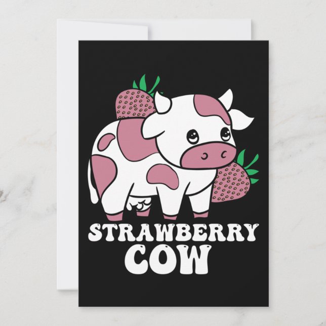 Invitation Kawaii fraise vache folle vache ferme animal (Devant)