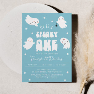 Invitation Kawaii Halloween 1er Boo Day Anniversaire Garçon f