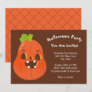 Invitation Kawaii Halloween Jack o' Lantern Parti blanc Brown