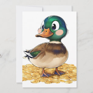 Invitation Kawaii Mallard sur une pile d'or d'invitation