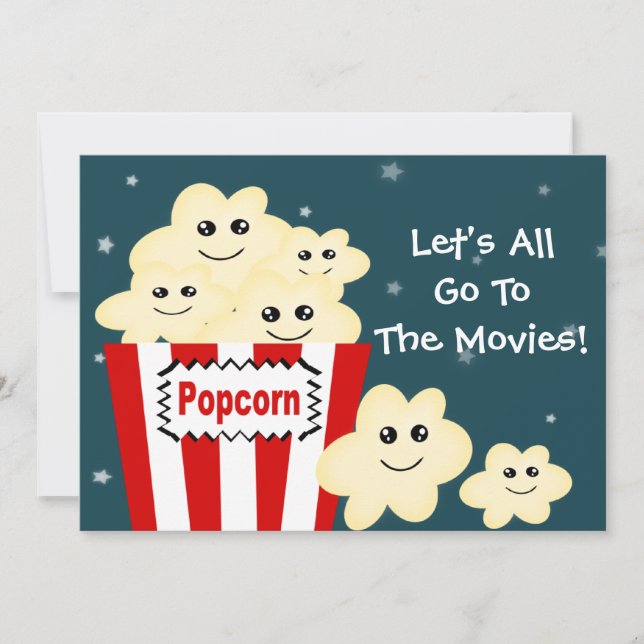 Invitation Kawaii Popcorn Movie Party (Devant)