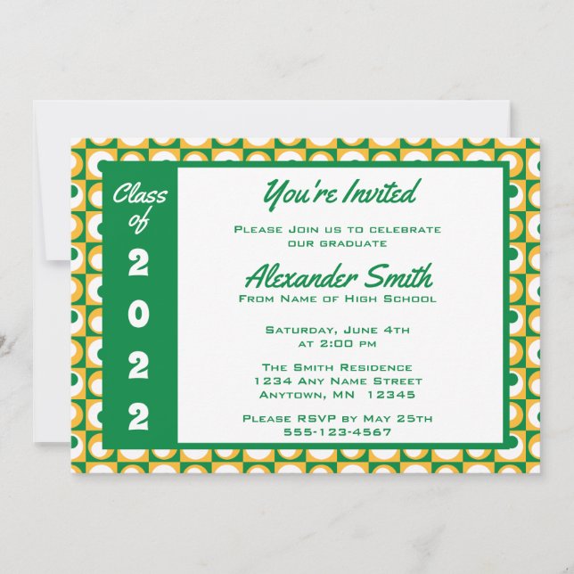 Invitation Kelly Green White Gold Carré Dot Graduation Party (Devant)