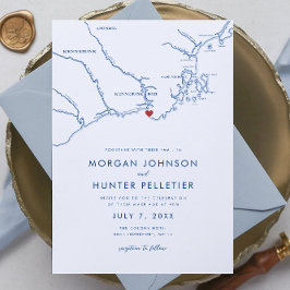 Invitation Kennebunkport Elegant Marine Bleu Minimaliste Mari
