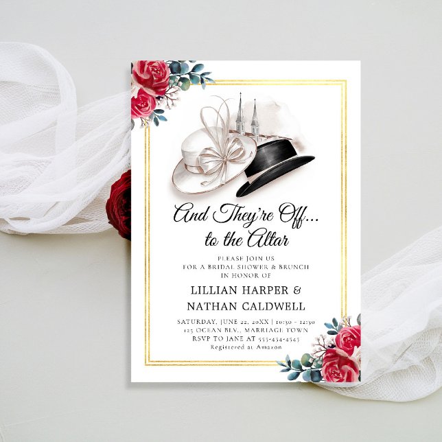 Invitation Kentucky Derby Casquette Fête des mariées double c (kentucky derby bridal shower invitation wedding red roses churchill spires horse racing double frame)