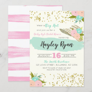 Invitation Kentucky Derby Grand Casquette rose et Fête des ma