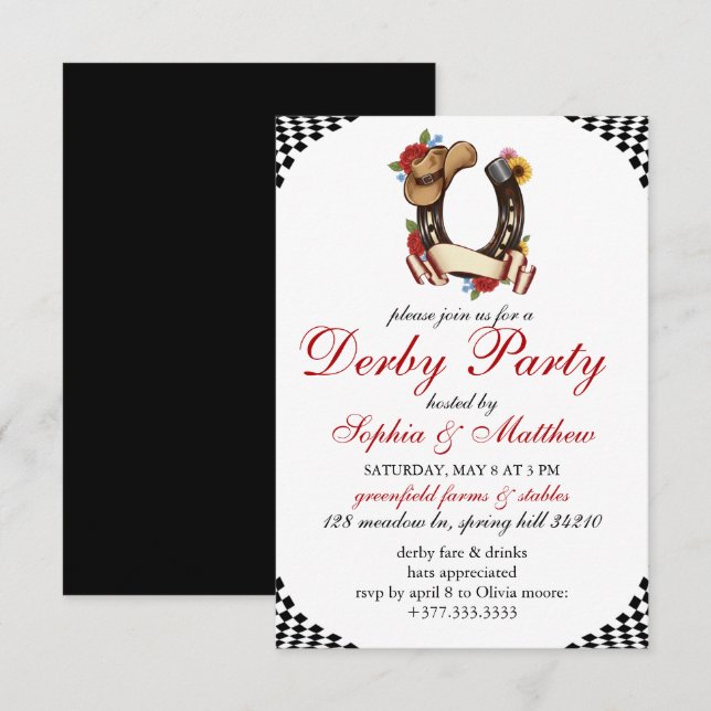 Invitation Kentucky Derby Horse Racing Themed Elegant Invite (Devant / Derrière)