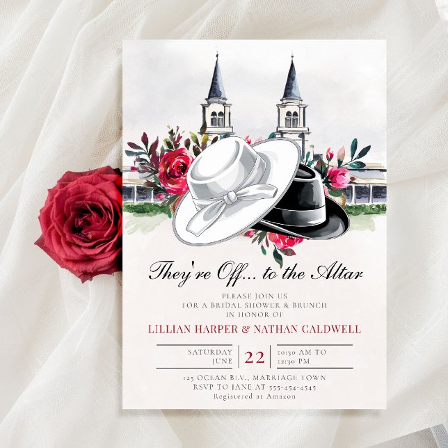 Invitation Kentucky Derby Mariage Fête des mariées Roses Mode (kentucky derby bridal shower invitation red roses churchill spires horse racing theme watercolor)