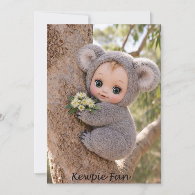 Invitation Kewpie Fan Koala Baby Notecard (Devant)