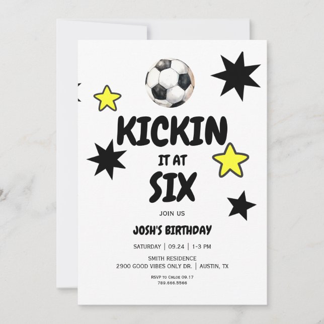 Invitation Kickin it at Six Soccer 6th Birthday Party (Devant)